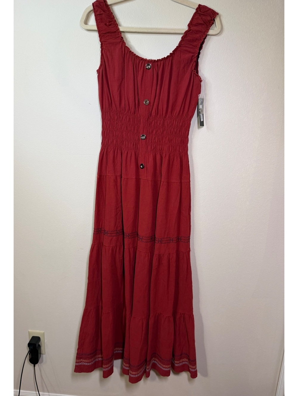 NWT Lapis burgundy Button-Front Maxi Dress with Smocked Waist, Size M